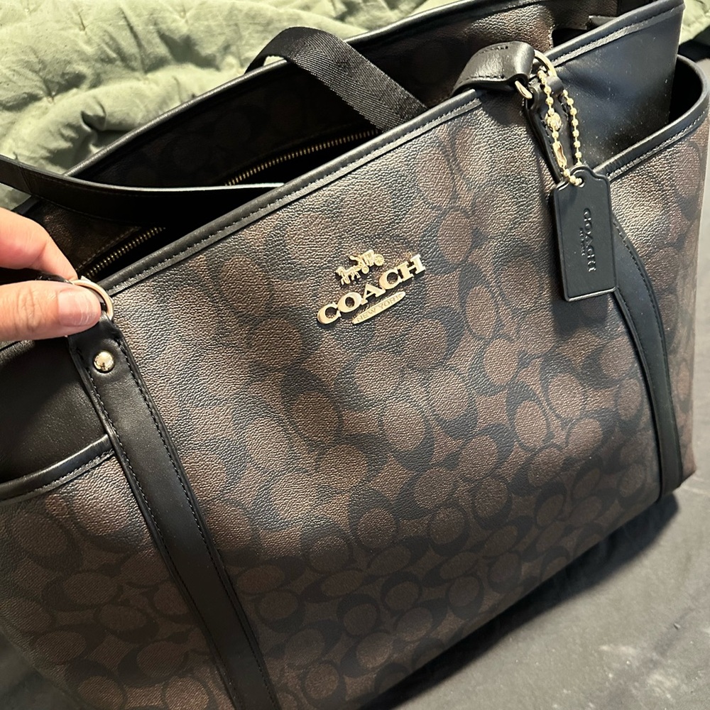 Coach Brown Leather Tote Diaper Bag but can be used as a regular tote
